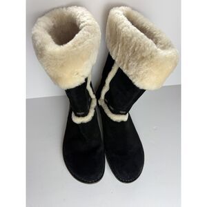 UGG Australia Women's Black Suede Sheepskin Cuff Boots Mid Calf Size 12